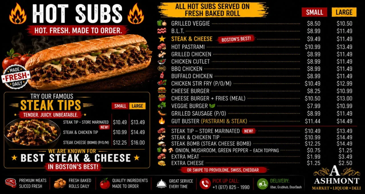 Hot subs menu board