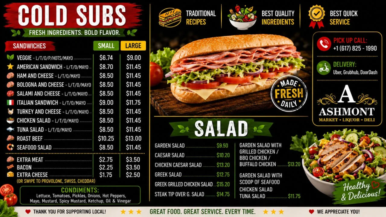 Cold subs menu board
